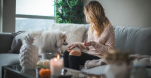 Young woman in a cozy apartment