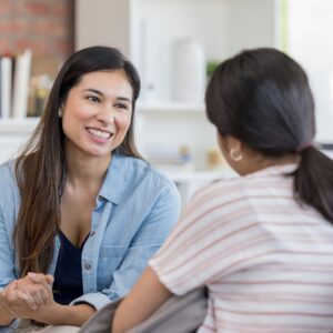 Two people talking