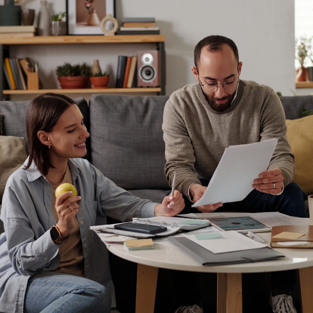 couple looking at utility bills
