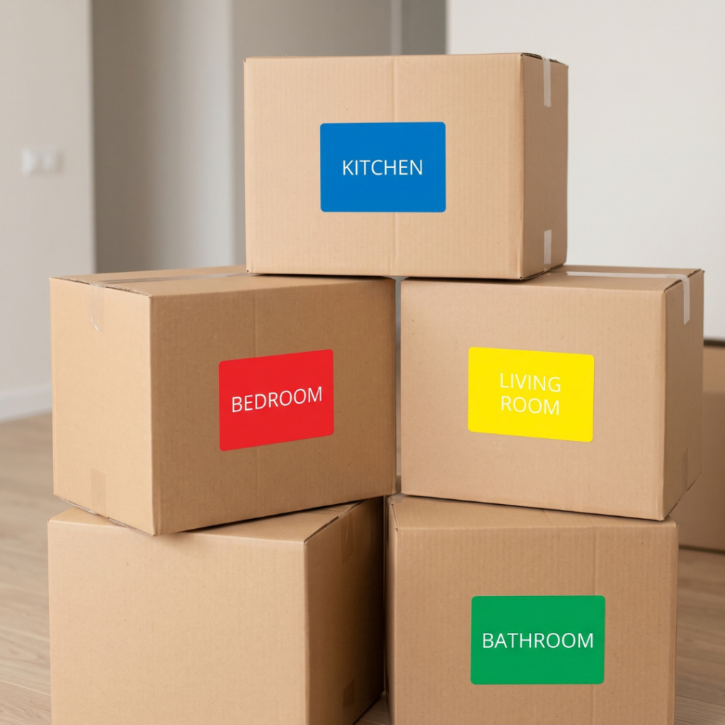 Color coded moving boxes.