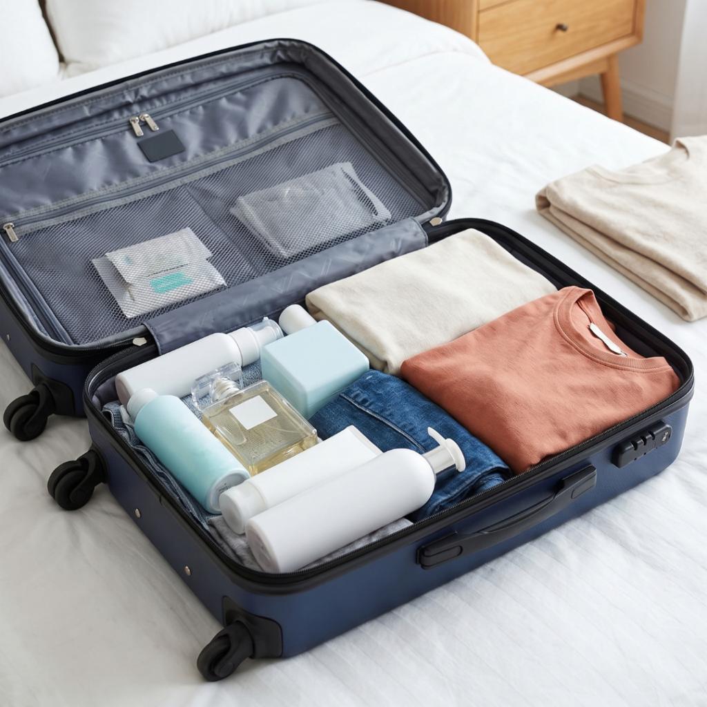A packed suitcase.