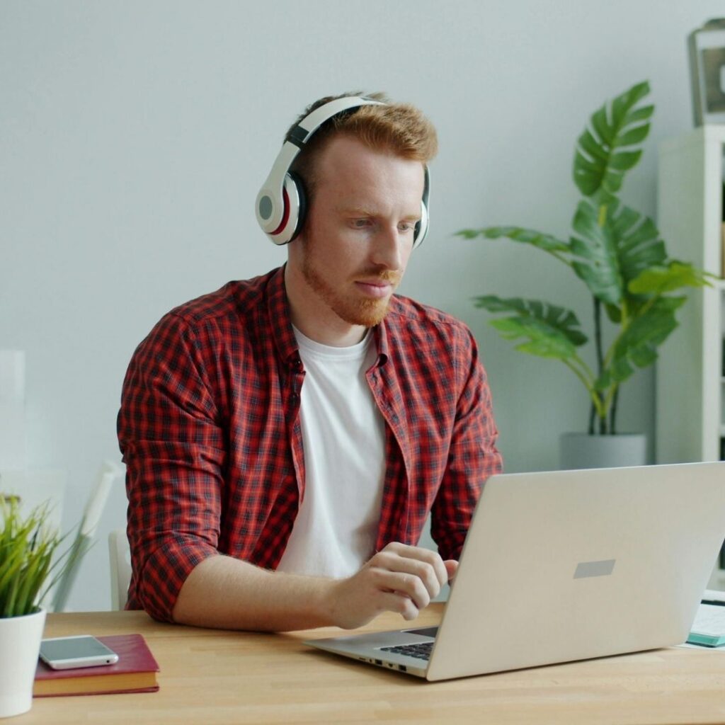 man working remotely from home
