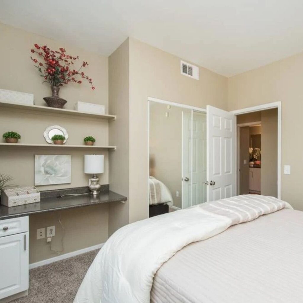 bedroom with built-in desk